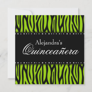Lime Green Zebra Diamonds Quinceanera Inbjudningar