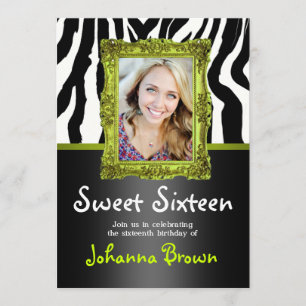 Lime Green Zebra - Foto - Söt 16-inbjudan Inbjudningar