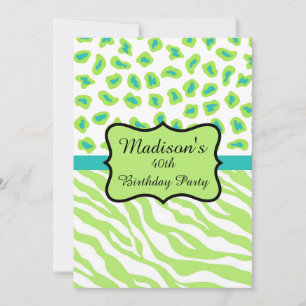 Lime Green Zebra Leopard 40:e födelsedagsinbjudan Inbjudningar