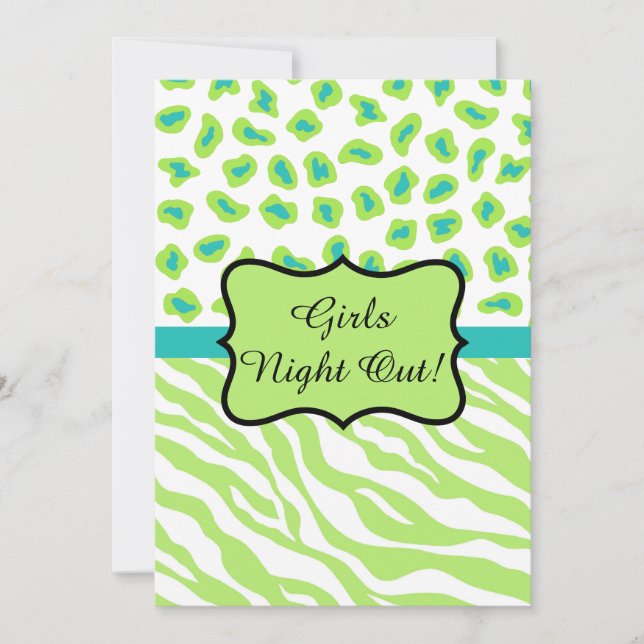 Lime Green Zebra Leopard Girls Nattut Party Inbjudningar (Framsida)
