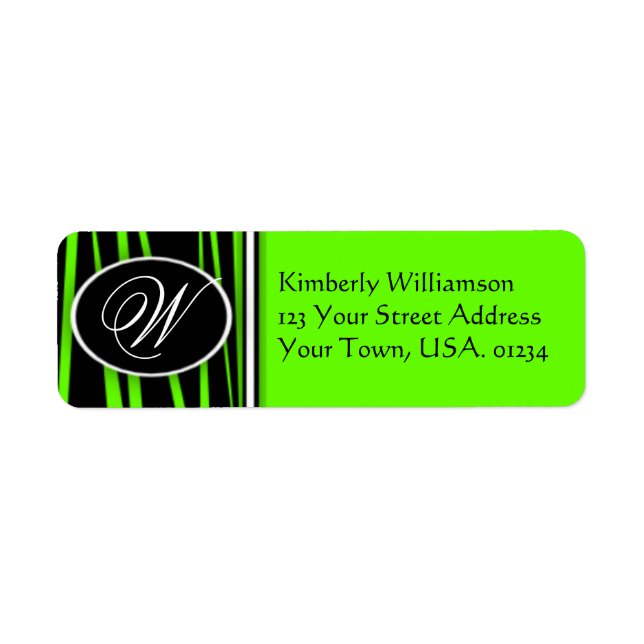 Lime Green Zebra Monogrammed Returetiketter Returadress Etikett (Framsidan)