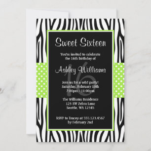 Lime Green Zebra Polka Dot Sweet 16 inbjudningar