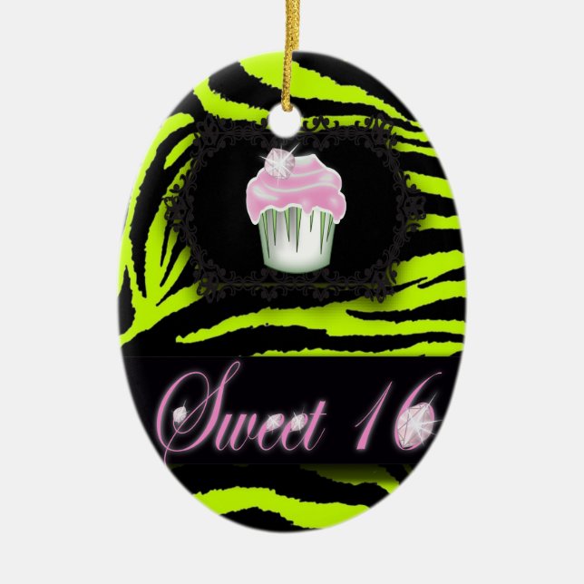 Lime Green Zebra tryck Sweet 16 Gift Ornament (Framsidan)