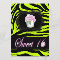 Lime Green Zebra tryck Sweet 16-partsinbjudan