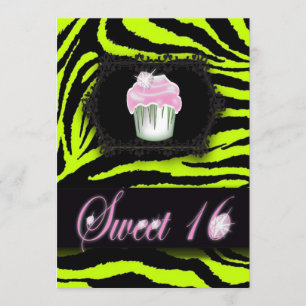 Lime Green Zebra tryck Sweet 16-partsinbjudan Inbjudningar