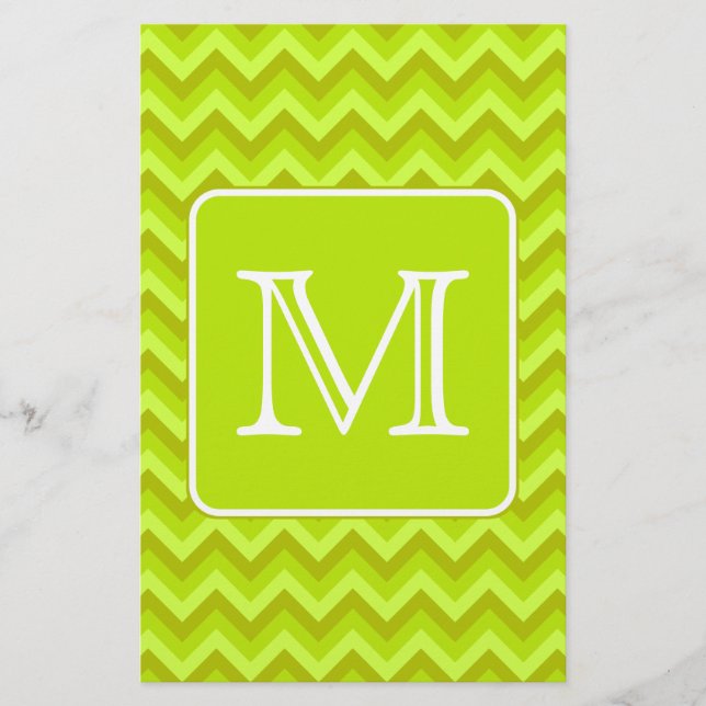 Lime Green Zigzags med Anpassningsbar Monogram. (Framsida)