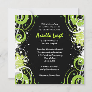 LIME GRÖN SWIRLS & STARS Bat mitzvah inbjudan