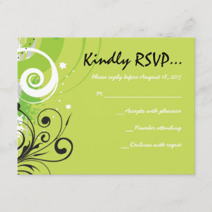 LIME GRÖNA SWIRLS & STARS Bat mitzvah svarskort OSA Kort