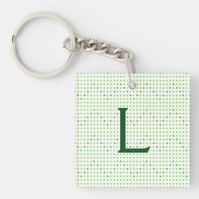 Lime, Grönt Chevron Mönster Dots Monogram KeyChain (Framsidan)