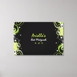 LIME GRREEN SWIRLS Bat mitzvah Memory Sign-In Boar Canvastryck
