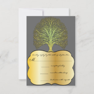 Lime Guld Swirl Damask Träd Bröllop OSA Kort