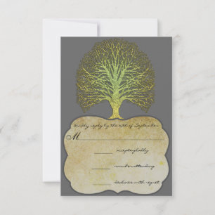 Lime Guld Swirl Damask Träd Bröllop OSA Kort