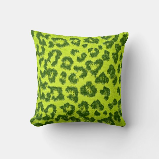Lime Leopard Print Päls Kudde (Framsida)