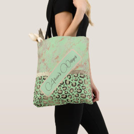 Lime Marble Glittery Leopard Personlig Tote Bag Tygkasse