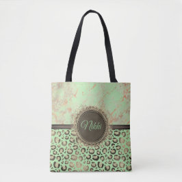 Lime Marble Glittery Leopard Personlig Tote Bag Tygkasse