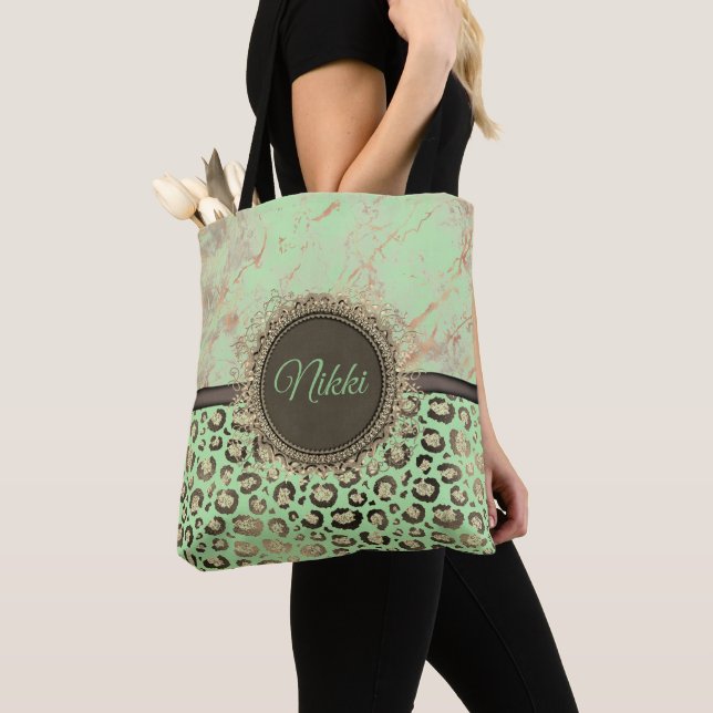 Lime Marble Glittery Leopard Personlig Tote Bag Tygkasse (Närbild)