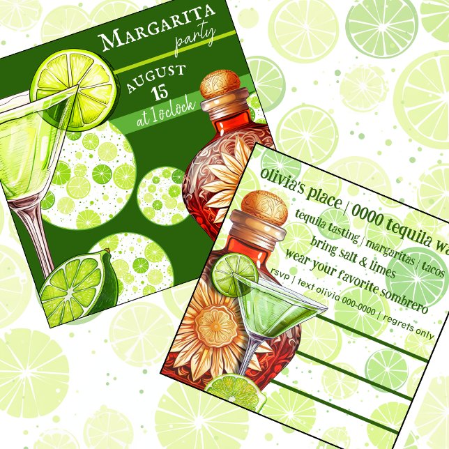 Lime | Margarita Lycklig Hour | PARTY Inbjudningar (Happy hour margarita party invitation with limes you can customize)