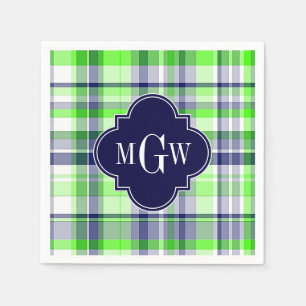 Lime, marin, Wht Preppy Madras Quatrefoil Monogram Pappersservett