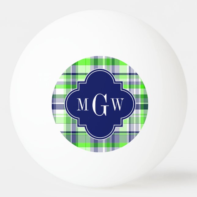 Lime, marin, Wht Preppy Madras Quatrefoil Monogram Pingisboll (Framsidan)