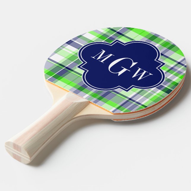 Lime, marin, Wht Preppy Madras Quatrefoil Monogram Pingisracket (Frontvinkel)