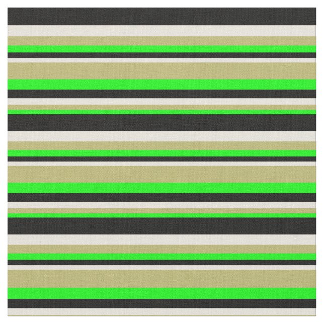Lime, Mörk Khaki, Beige och Svartvit Mönster Tyg (Närbild)