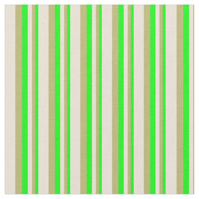 Lime, Mörk Khaki & Bisque Lining Mönster Tyg (Närbild)