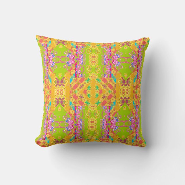 Lime Mosaic – Grön, Fuchsia & Guldgul  Kudde (Framsida)