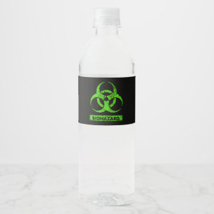 Lime Neon Grön Bio-Hazard Kemikalier Grafik Vattenflaskor Etikett