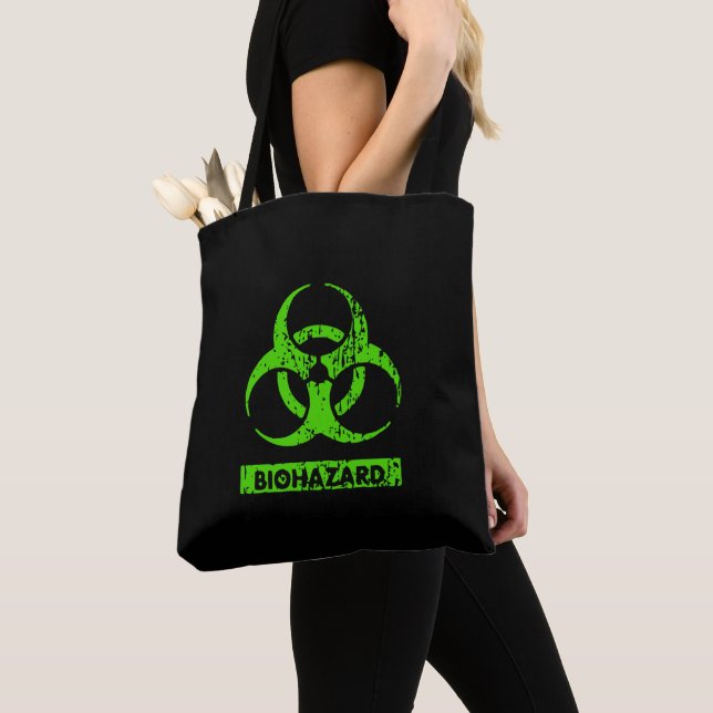 Lime Neongrön Bio-Hazard Kemikalier Grafik Tygkasse (Närbild)