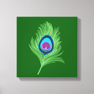 Lime och Blue Peacock Feather på Emerald Grönt Canvastryck