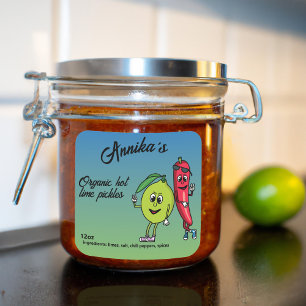 Lime och peppar vänner rolig tecknad limepickle fyrkantigt klistermärke