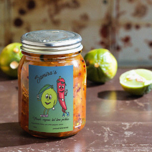 Lime och pepper Pals Funny Tecknad Lime Pickles Mat Etikett