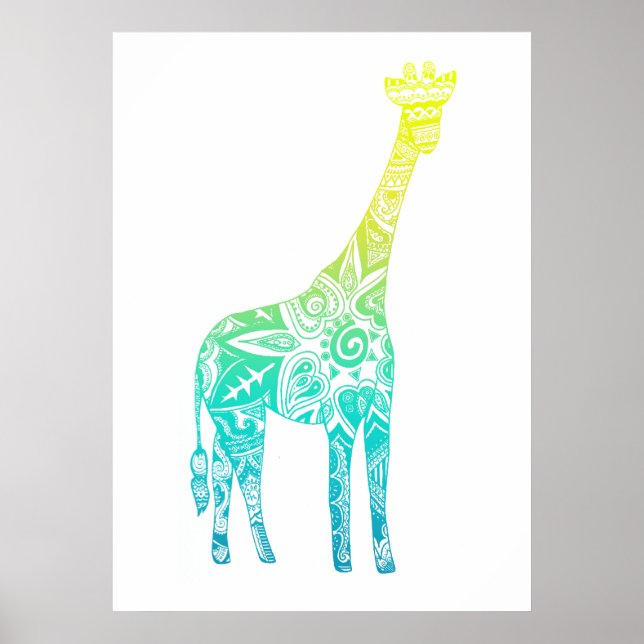 Lime och turkos Giraffe Poster (Framsidan)