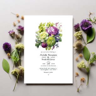 Lime och Violet Blommigt Bröllop Inbjudningar