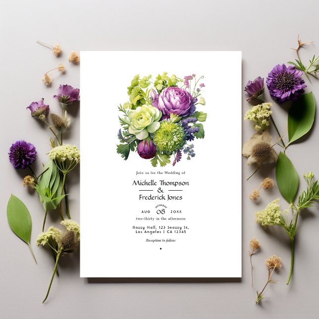 Lime och Violet Blommigt Bröllop Inbjudningar (Skapare uppladdad)
