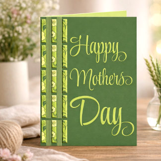 Lime & Olive Green Flowers And Stripes Mothers Day Kort
