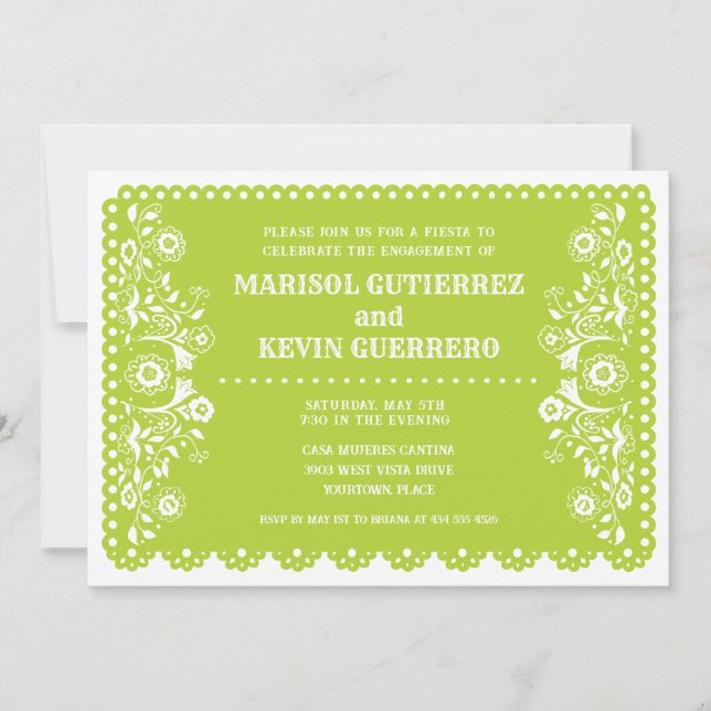 Lime Papel Picado Cinco de Mayo Förlovningsfest Inbjudningar (Framsida)