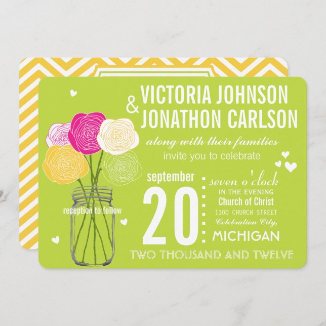 Lime Photo Ranunculus Ro ModernTypografi Inbjudningar (Fram/baksida)