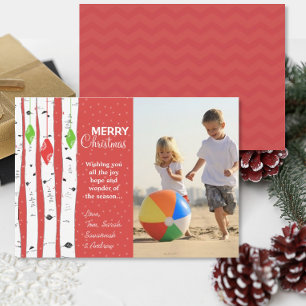 Lime Red Birch Tree Ornament Christmas Photo Card Julkort