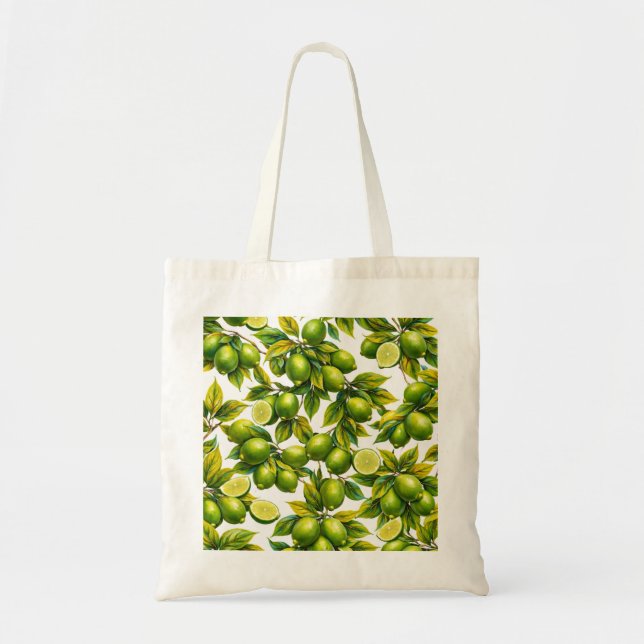 Lime Skivor Citrus Botanisk Mönster Tygkasse (Framsidan)