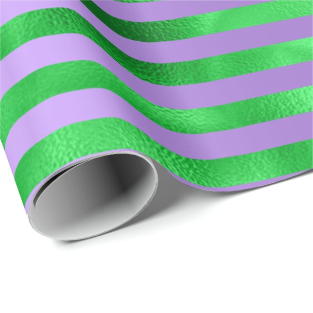 Lime Smaragdgrön Randiga Linjer Lila Violett Presentpapper (Rullad Hörn)
