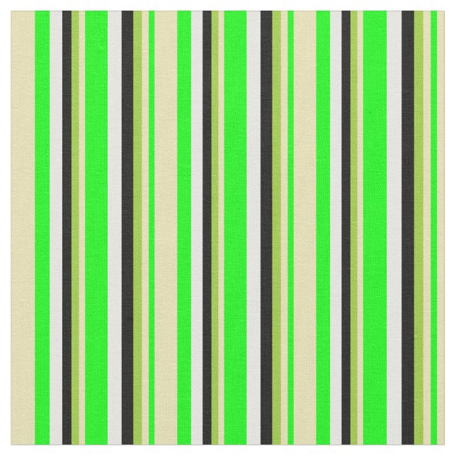 Lime, Tan, Grönt, Svart och Vitt Rand Tyg (Närbild)