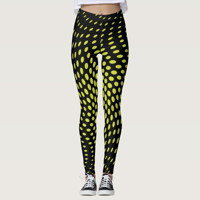 Lime Techno Dot Mönster Leggings (Framsida)