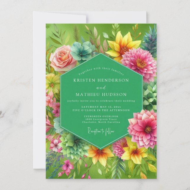 Lime Vibrant Bloom Wedding Inbjudningar (Framsida)