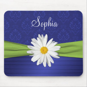 Lime, vit och Royal Blue Damask Mousepad Musmatta