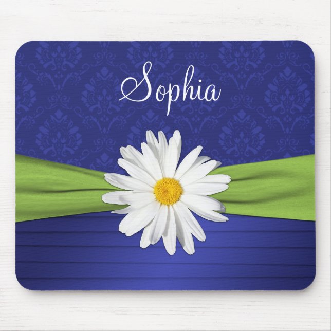 Lime, vit och Royal Blue Damask Mousepad Musmatta (Framsidan)