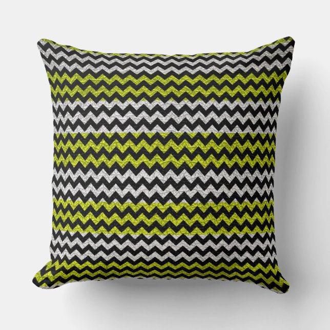 Lime White Chevron Rand Mönster Kudde (Framsida)