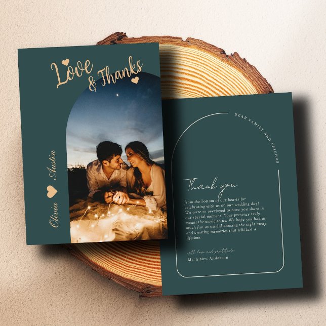 Limed Spruce Modern Arch Photo Elegant bröllop Tack Kort (Skapare uppladdad)