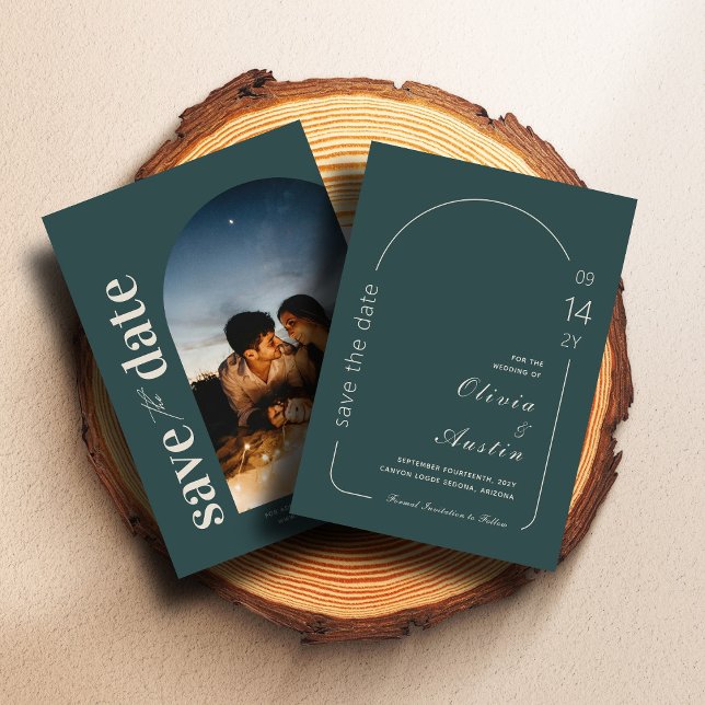 Limed Spruce Modern Arch Photo Spara datum Inbjudningar (Skapare uppladdad)