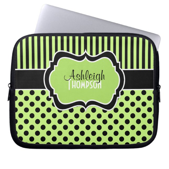 Limefrukt svarten, vit, Polka pricker randlaptop Laptop Sleeve (Framsidan)